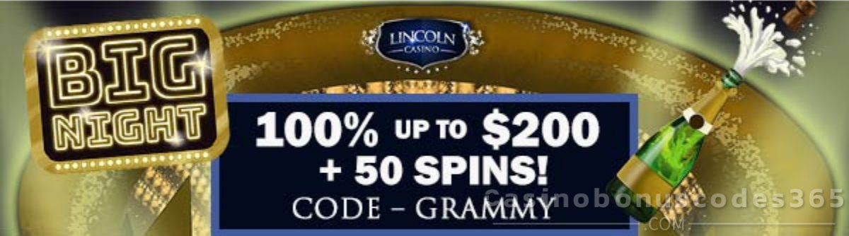 Lincoln Casino 100% Match Bonus up to $200 plus 50 FREE Spins on Big Night January 2026 Promo Code GRAMMY
