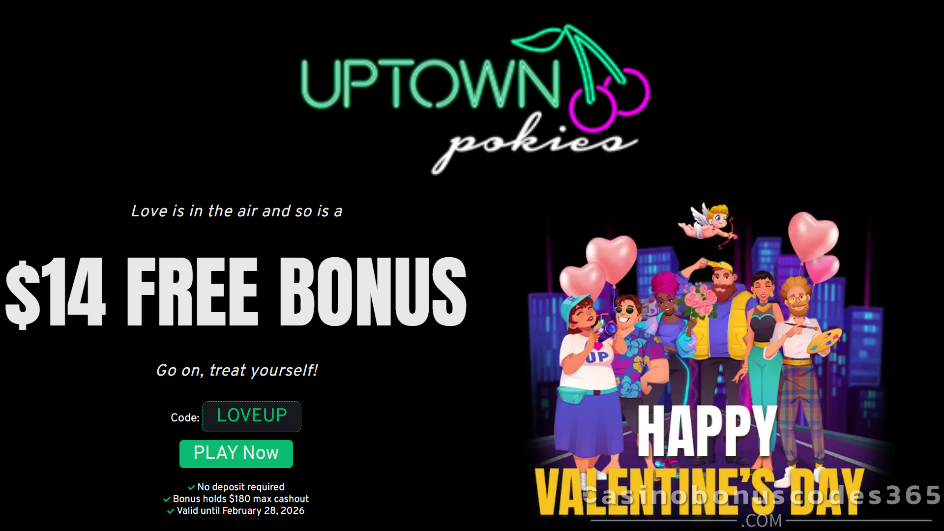 Uptown Pokies $14 Free Bonus No Deposit LOVEUP Valentines Promo