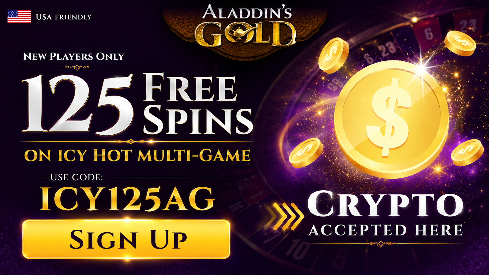 Aladdins Gold Casino 125 FREE Spins on Icy Hot Multi-game Bonus Code ICY125AG