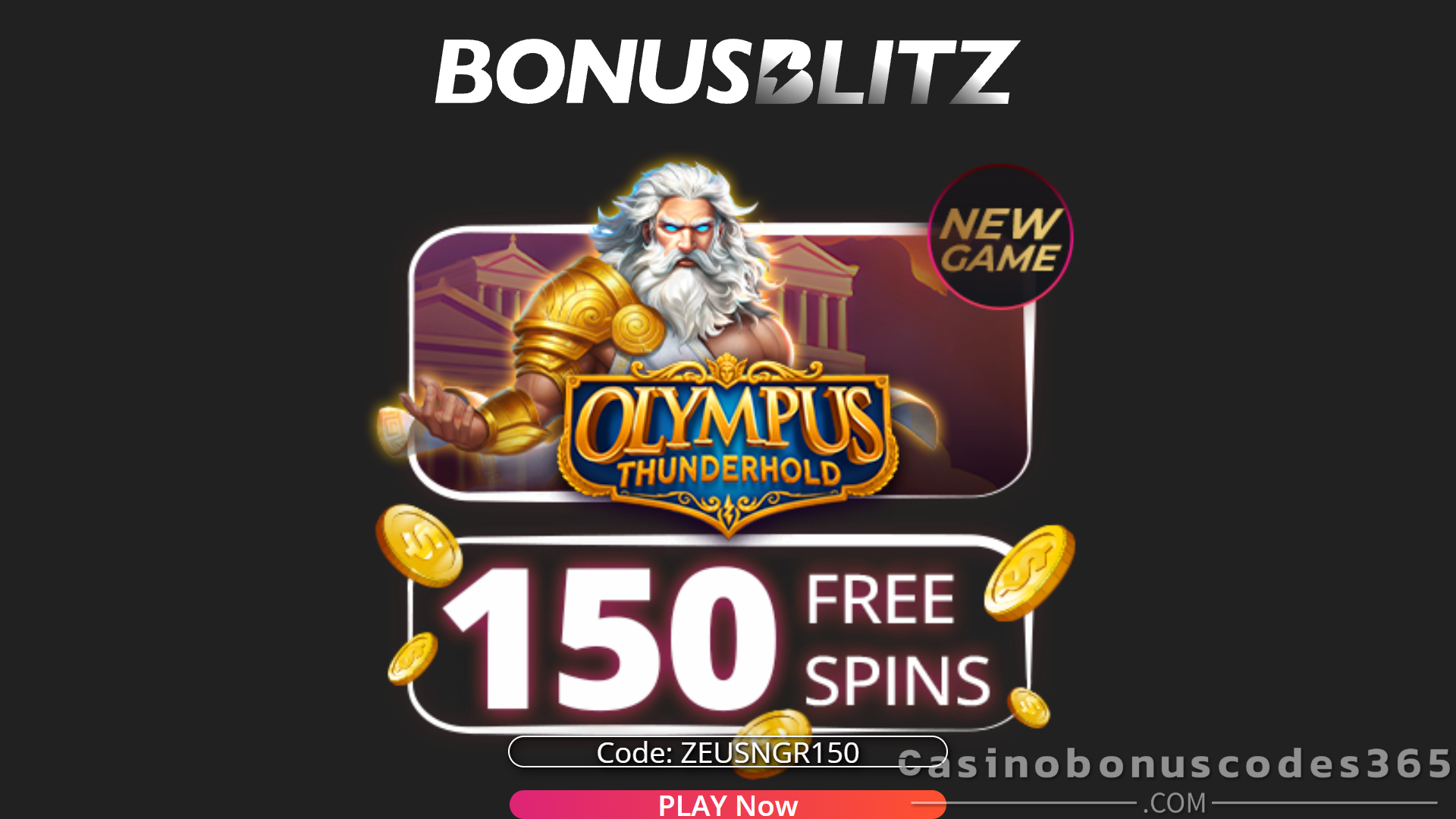 BonusBlitz 150 FREE Spins on Olympus Thunderhold Bonus Code ZEUSNGR150