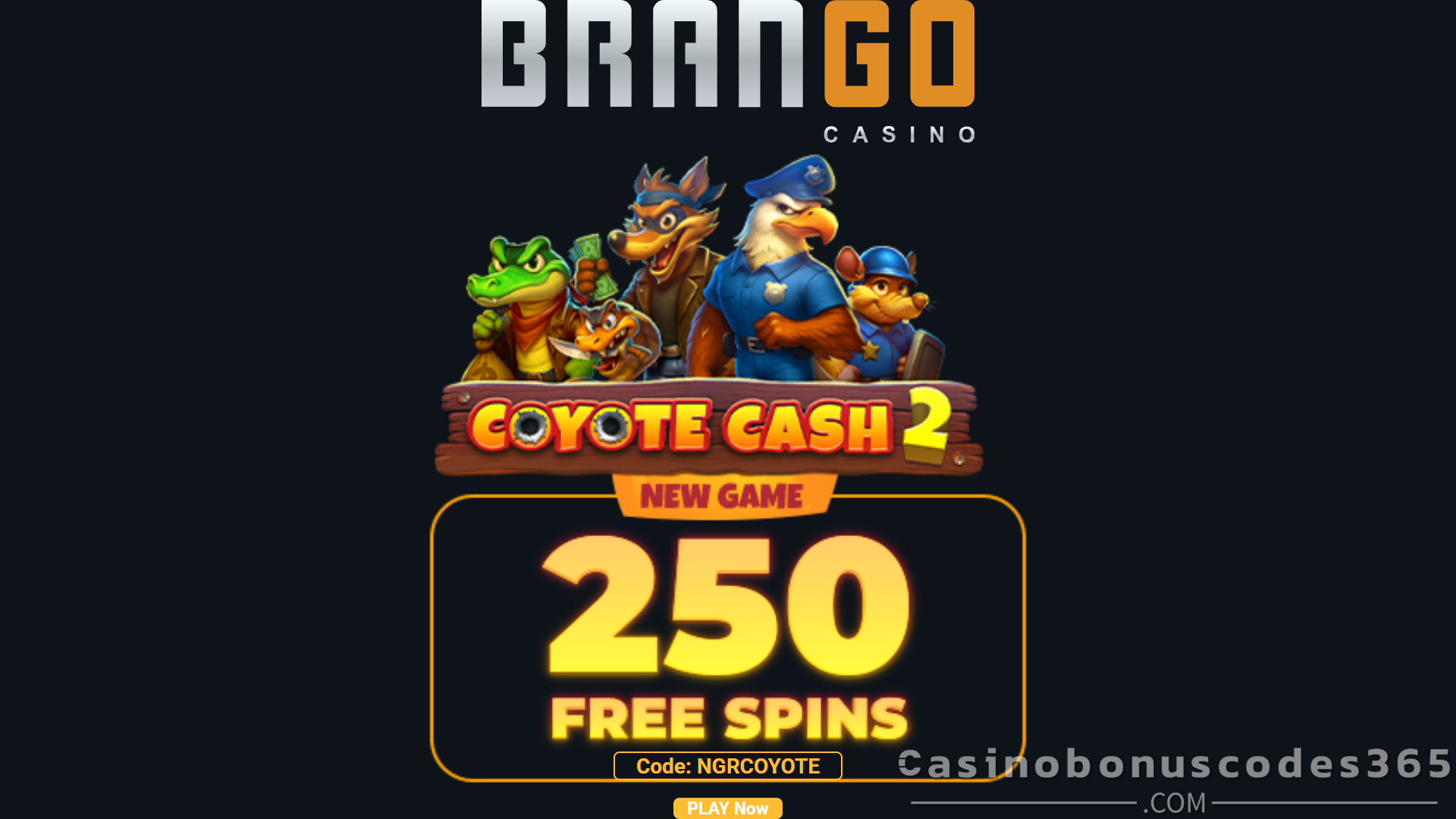 Casino Brango 250 FREE Spins on SpinLogic Gaming Coyote Cash 2 Bonus Code NGRCOYOTE