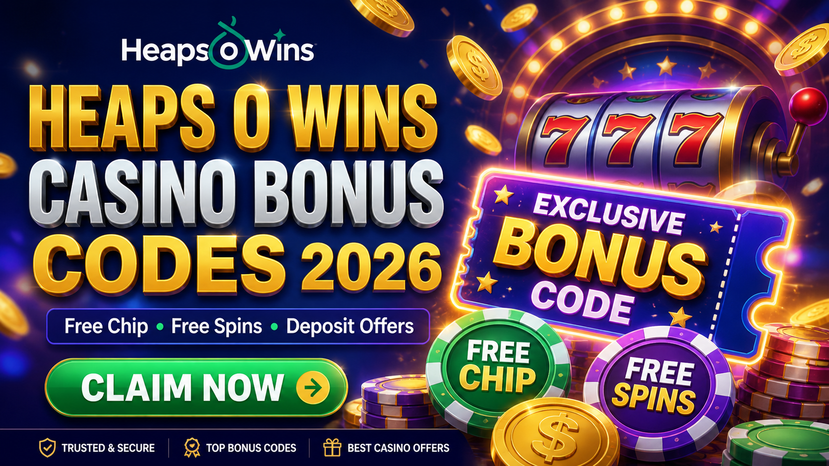 Heaps O Wins Casino Bonus Codes 2026 Free Chip Free Spins Deposit Offers