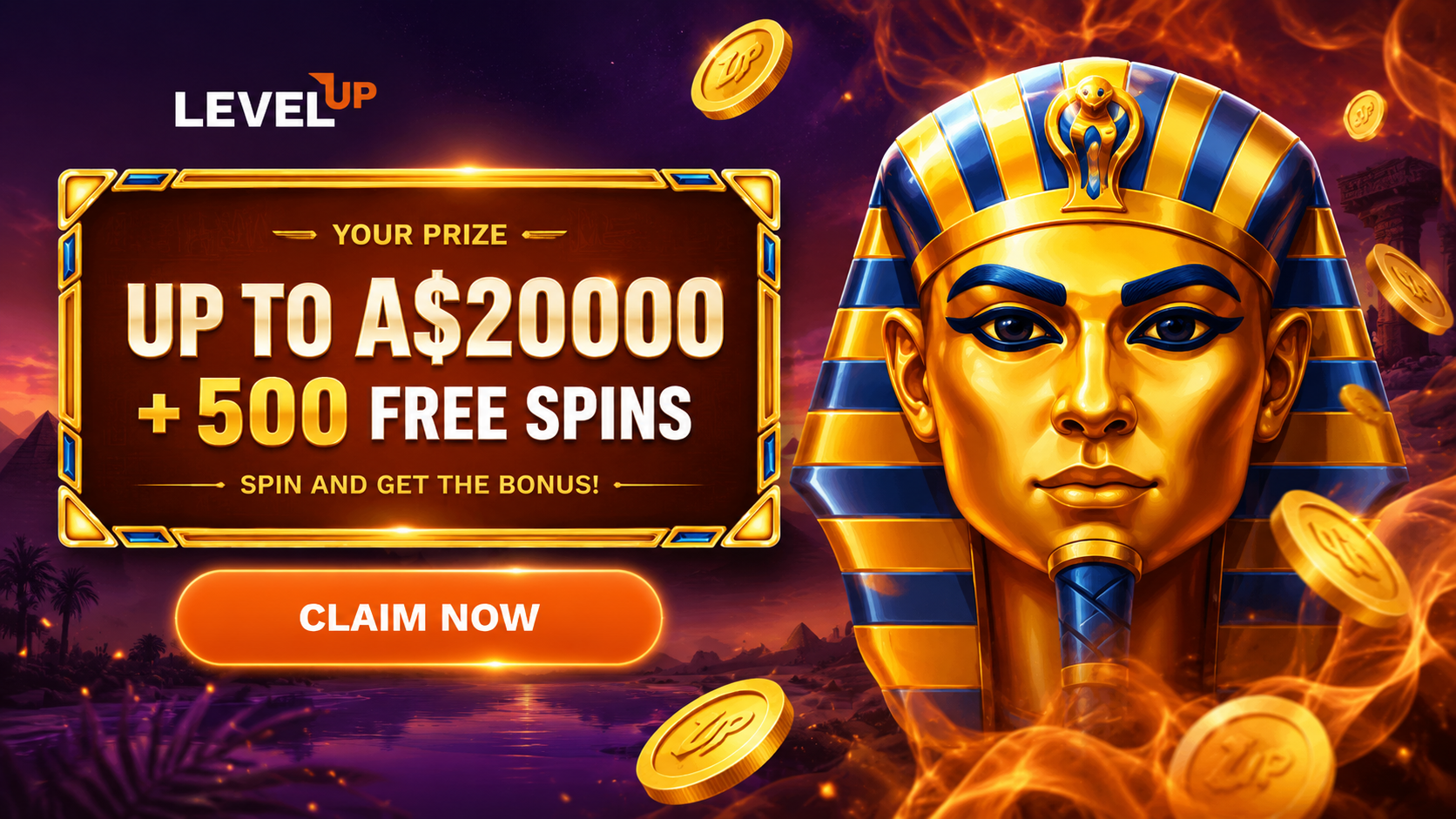 LevelUp Casino Welcome Bonus up to A$20000 and 500 Free Spins