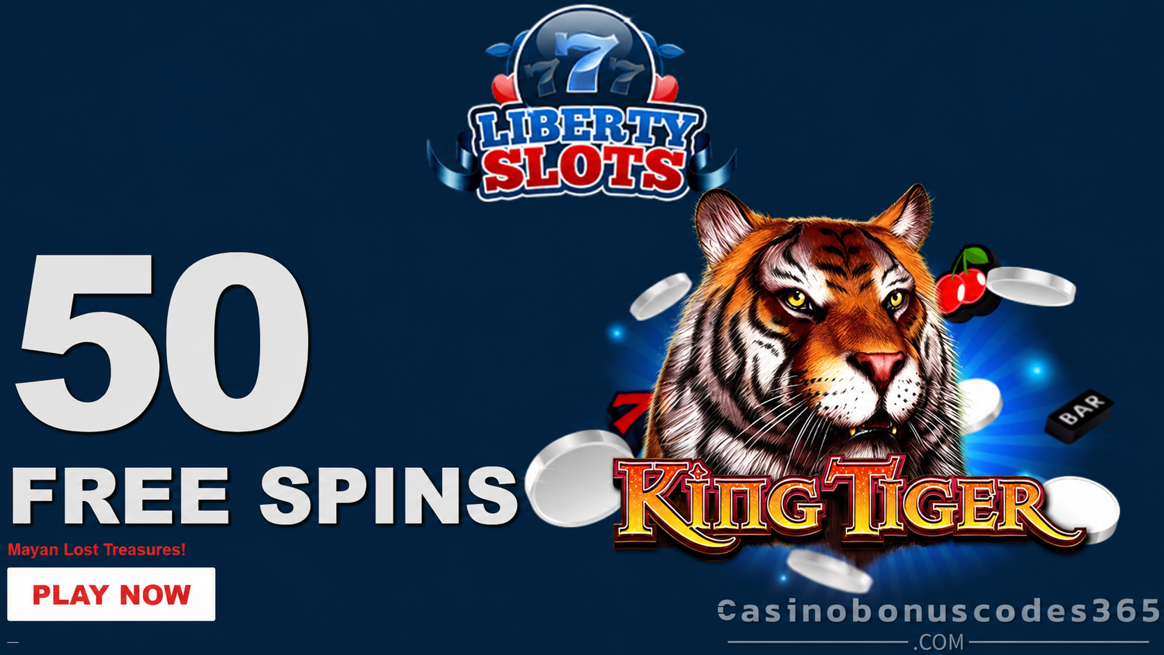 Liberty Slots 50 FREE Spins on King Tiger Bonus Code KTLS610