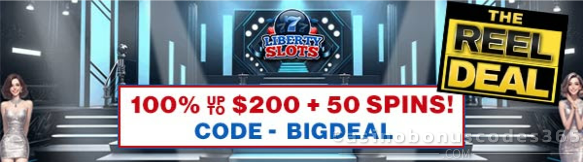 Liberty Slots 100% Bonus up to $200 + 50 FREE Spins