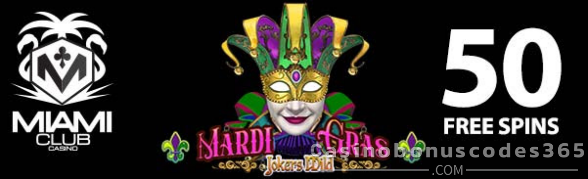 Miami Club Bonus Offer – 100% up to $200 + 50 Free Spins on Mardi Gras