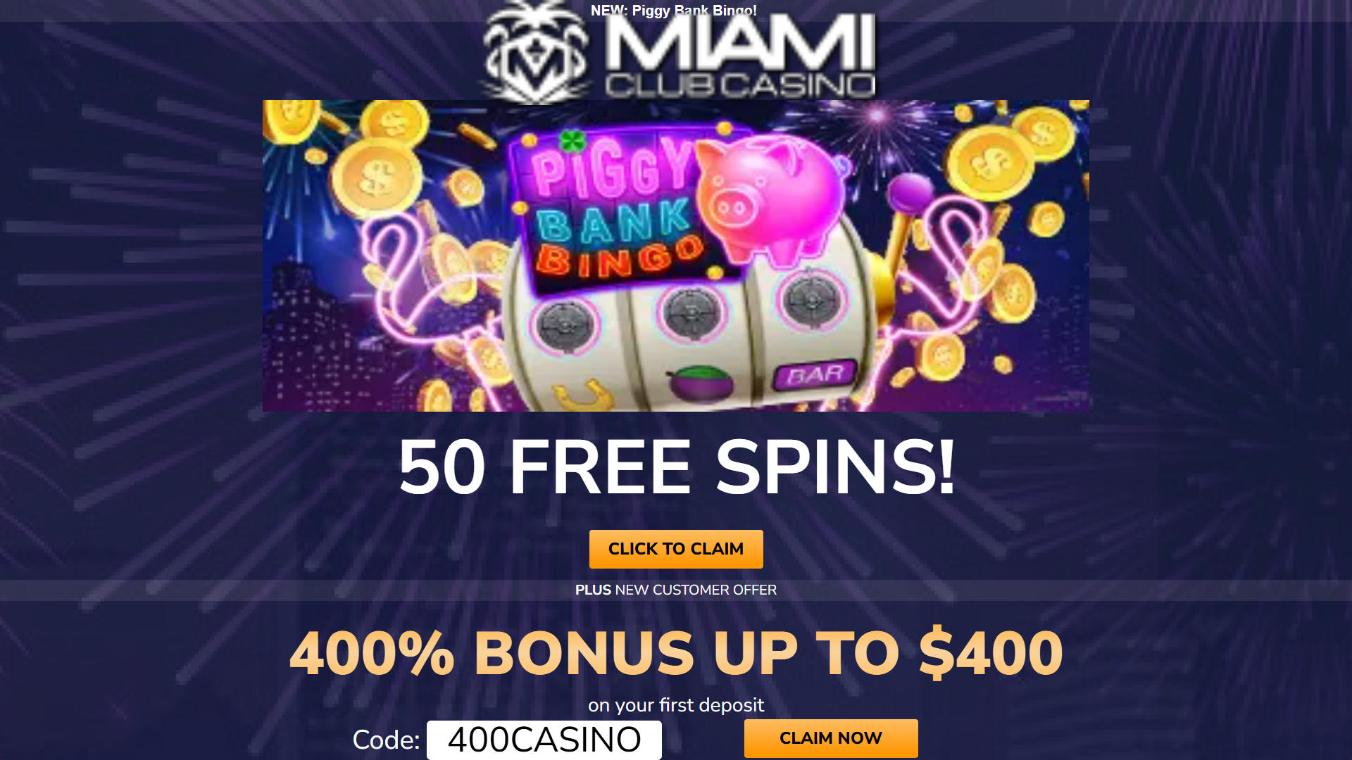Miami Club Bonus Offer – 50 FREE Spins