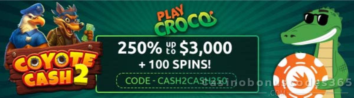PlayCroco Bonus Offer – 250% up to $3,000 + 100 Free Spins