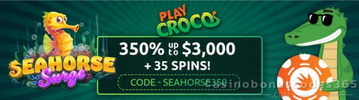 PlayCroco 350% Bonus up to $3,000 + 35 FREE Spins
