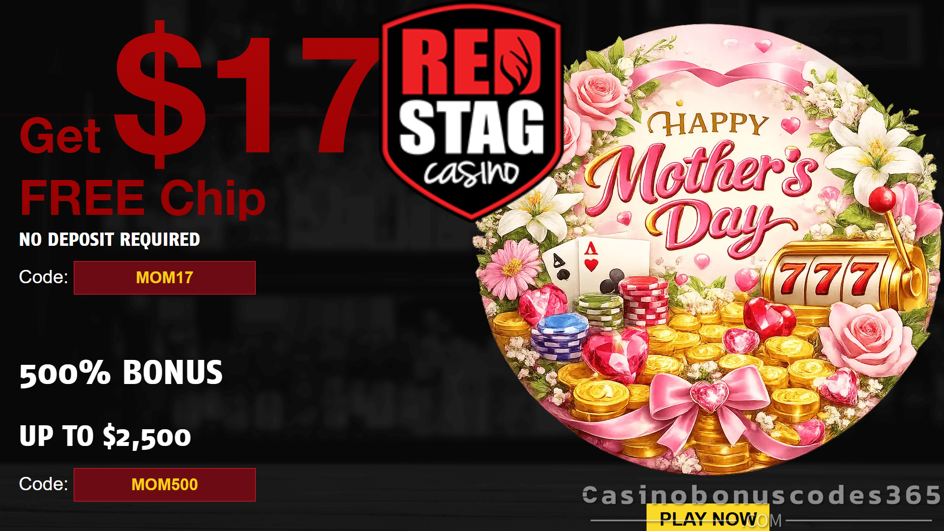 Red Stag Bonus Offer – $17 Free Chip + 500% Up to $2500 Bonus