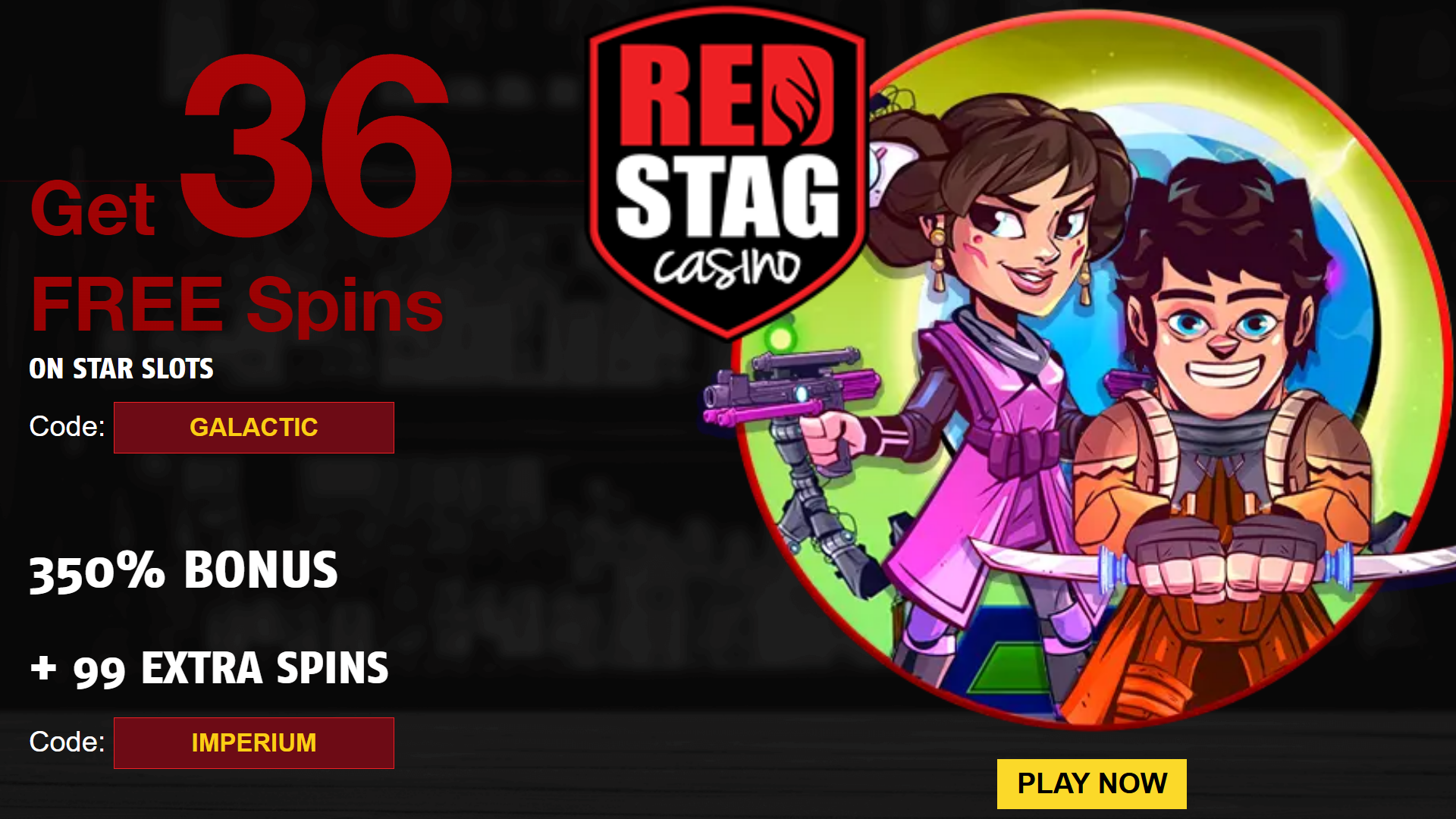 Red Stag Bonus Offer – 36 FREE Spins + 350% Bonus Package