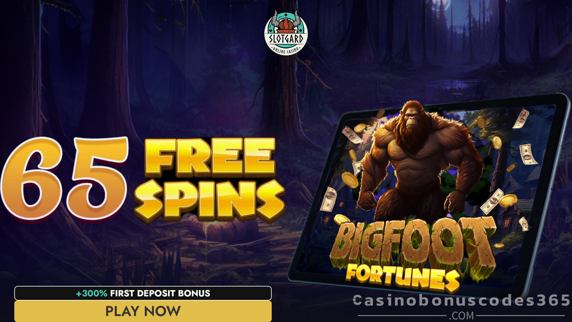 SlotGard Casino 65 Free spins on Bigfoot Fortunes