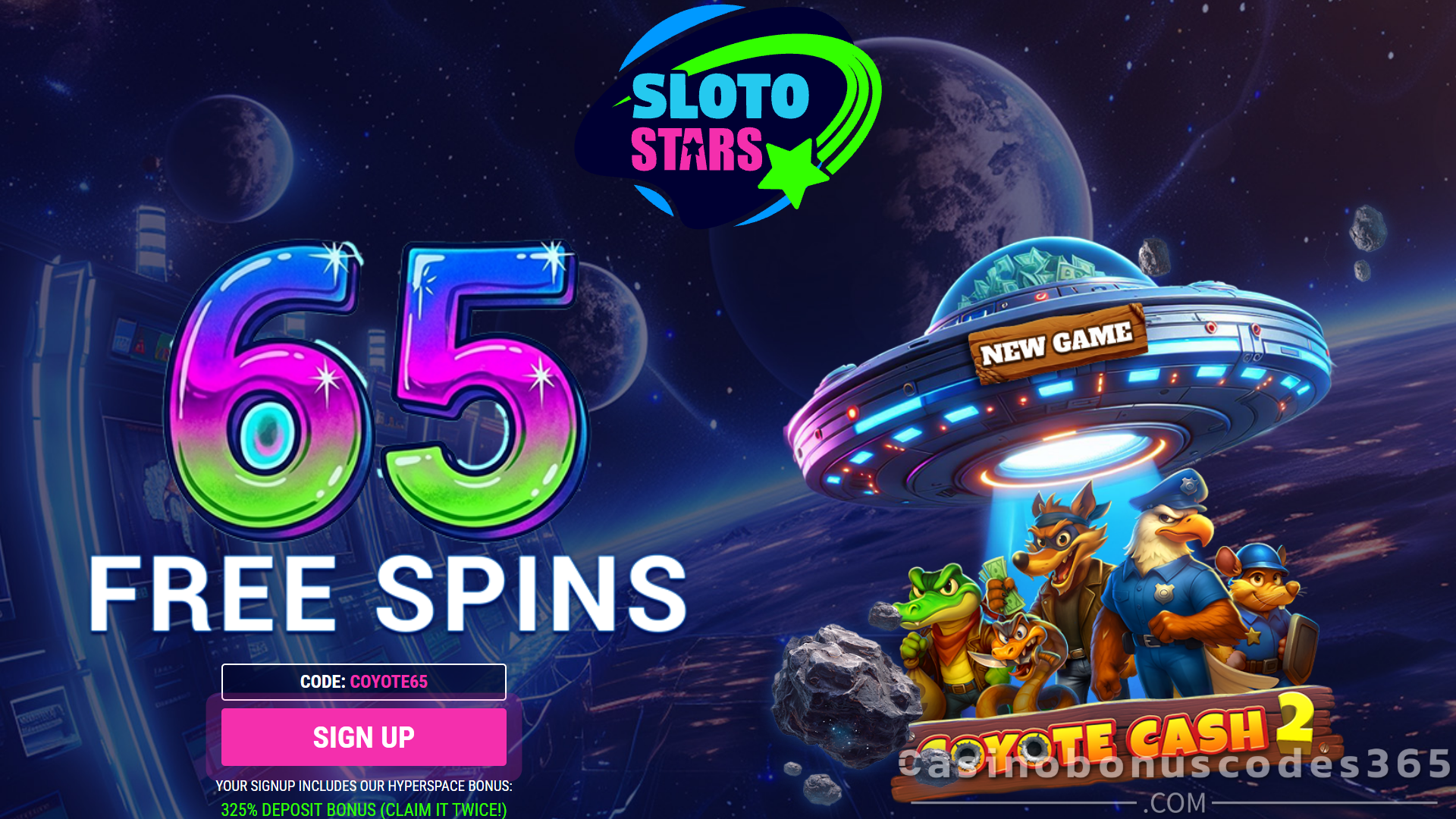 Sloto Stars Casino 65 Free spins on Coyote Cash 2