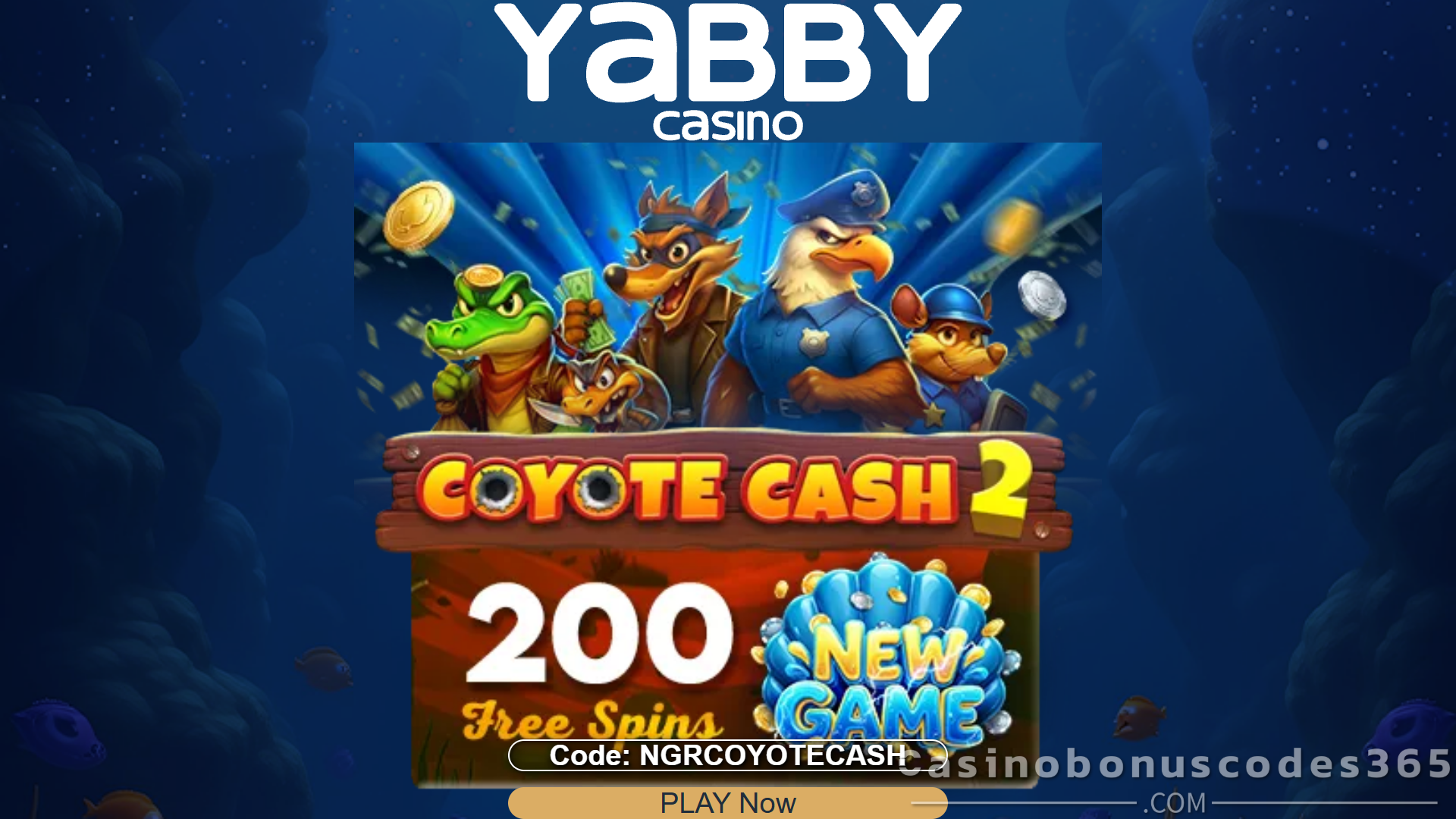 Yabby Casino 200 FREE Spins on SpinLogic Gaming Coyote Cash 2 Bonus Code NGRCOYOTECASH