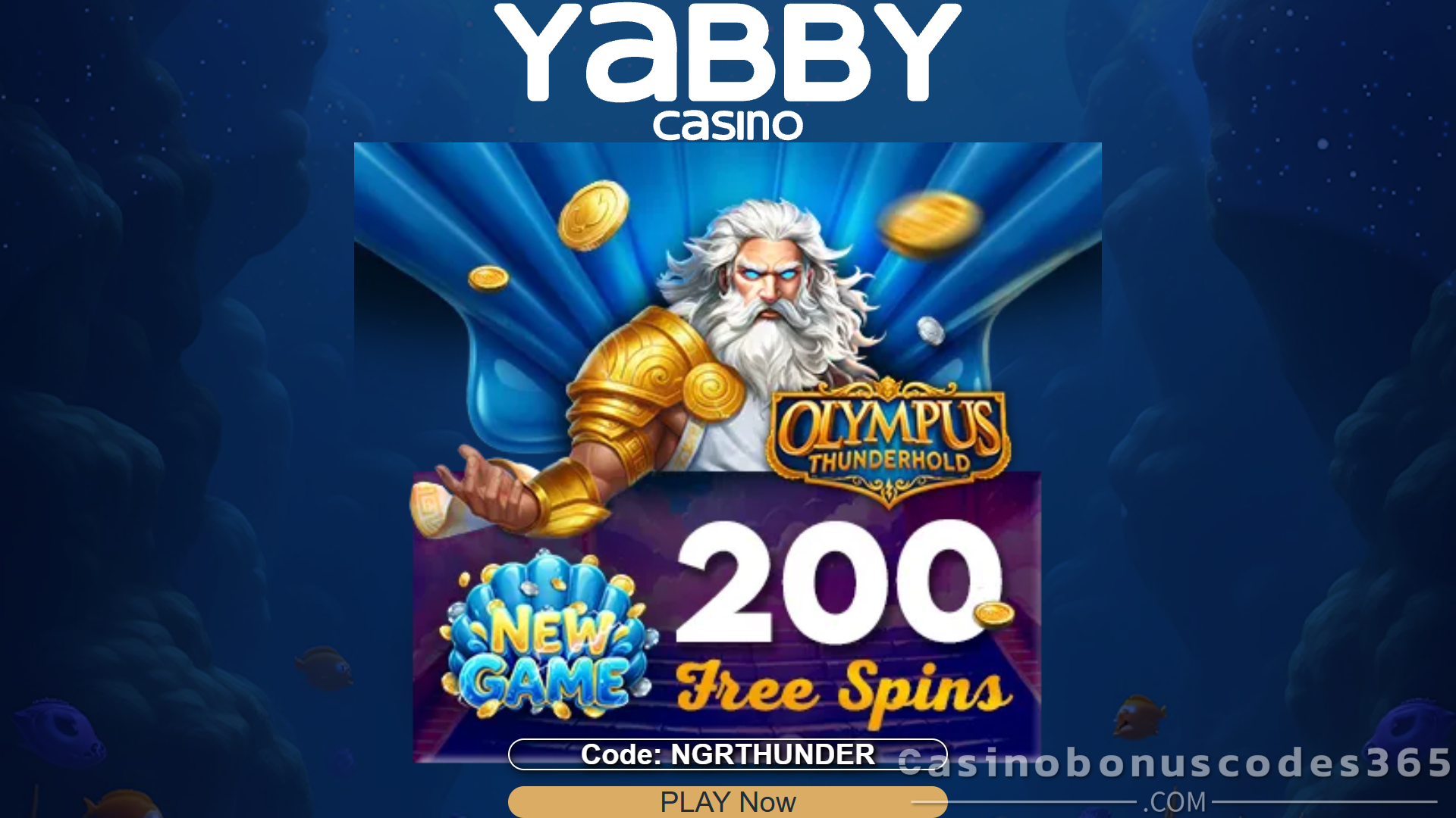 Yabby Casino 200 FREE Spins on Olympus Thunderhold Bonus Code NGRTHUNDER