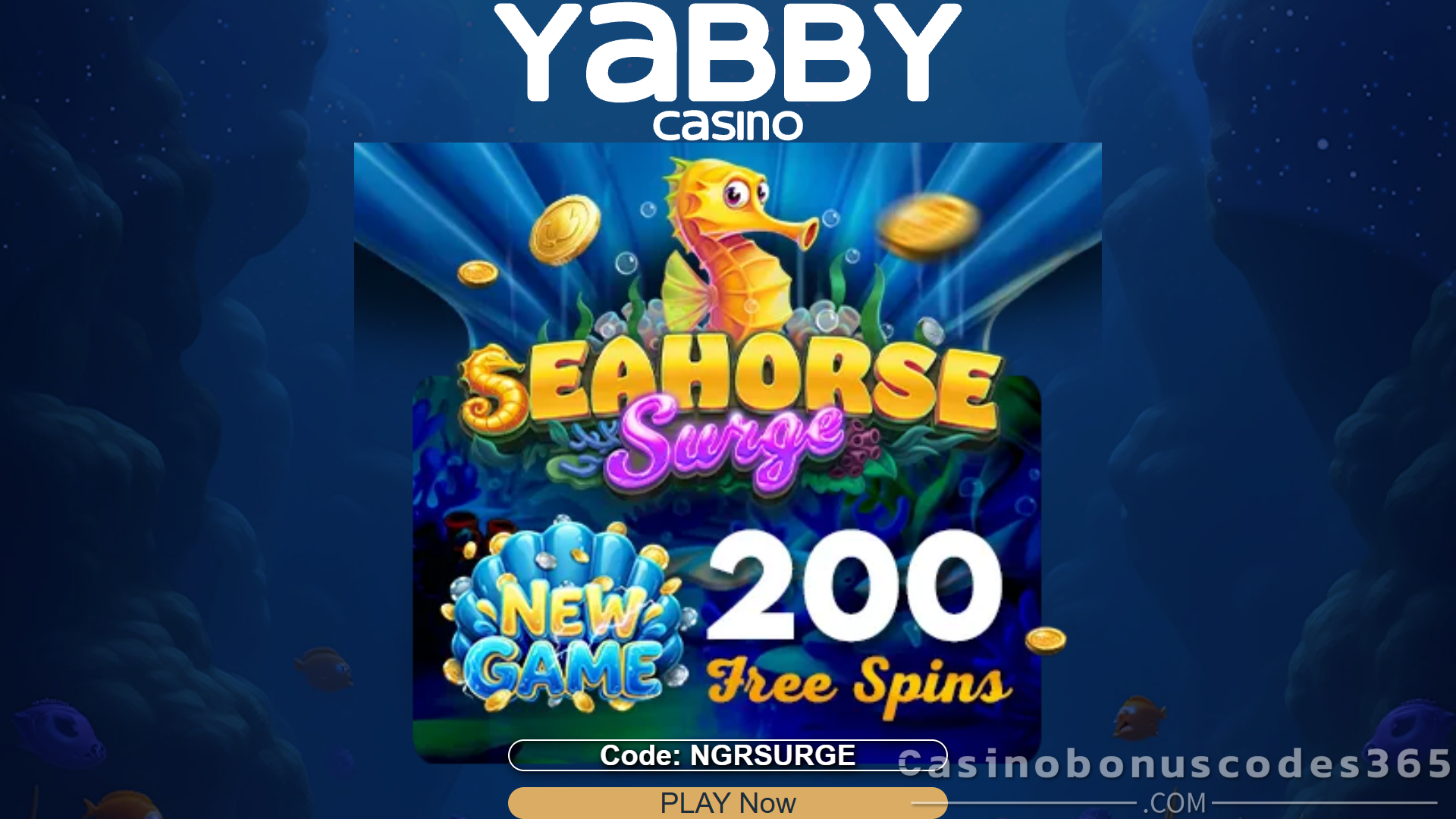 Yabby Casino 200 FREE Spins on Seahorse Surge