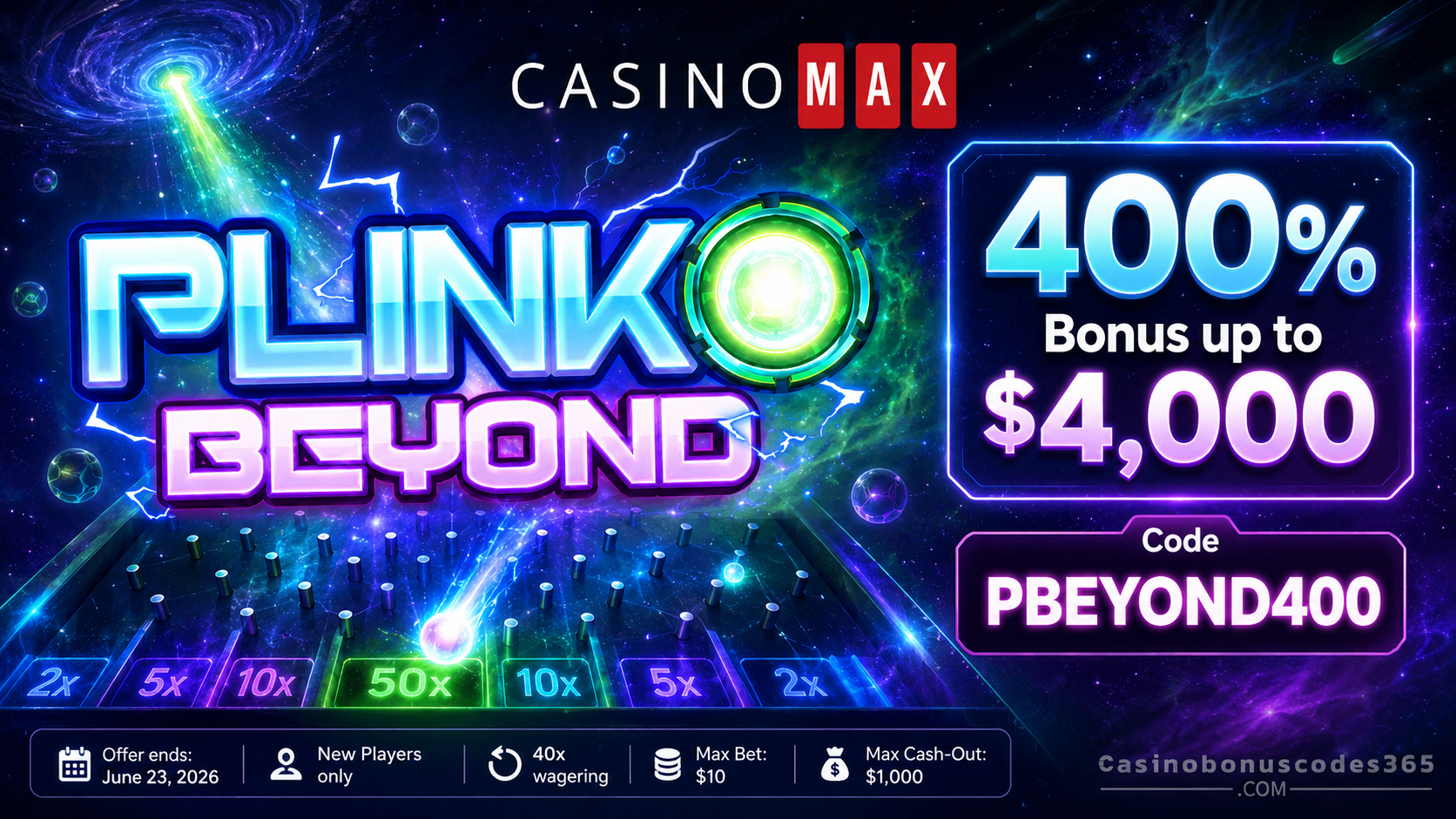 CasinoMax Plinko Beyond 400% Bonus up to $4,000