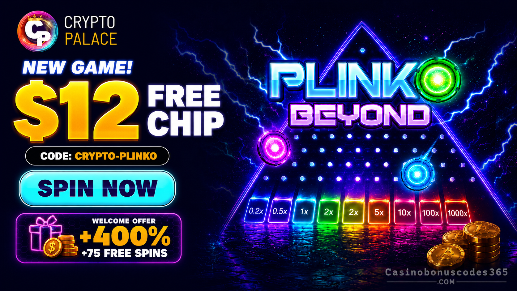 Crypto Palace Casino $12 Free Chip on Plinko Beyond