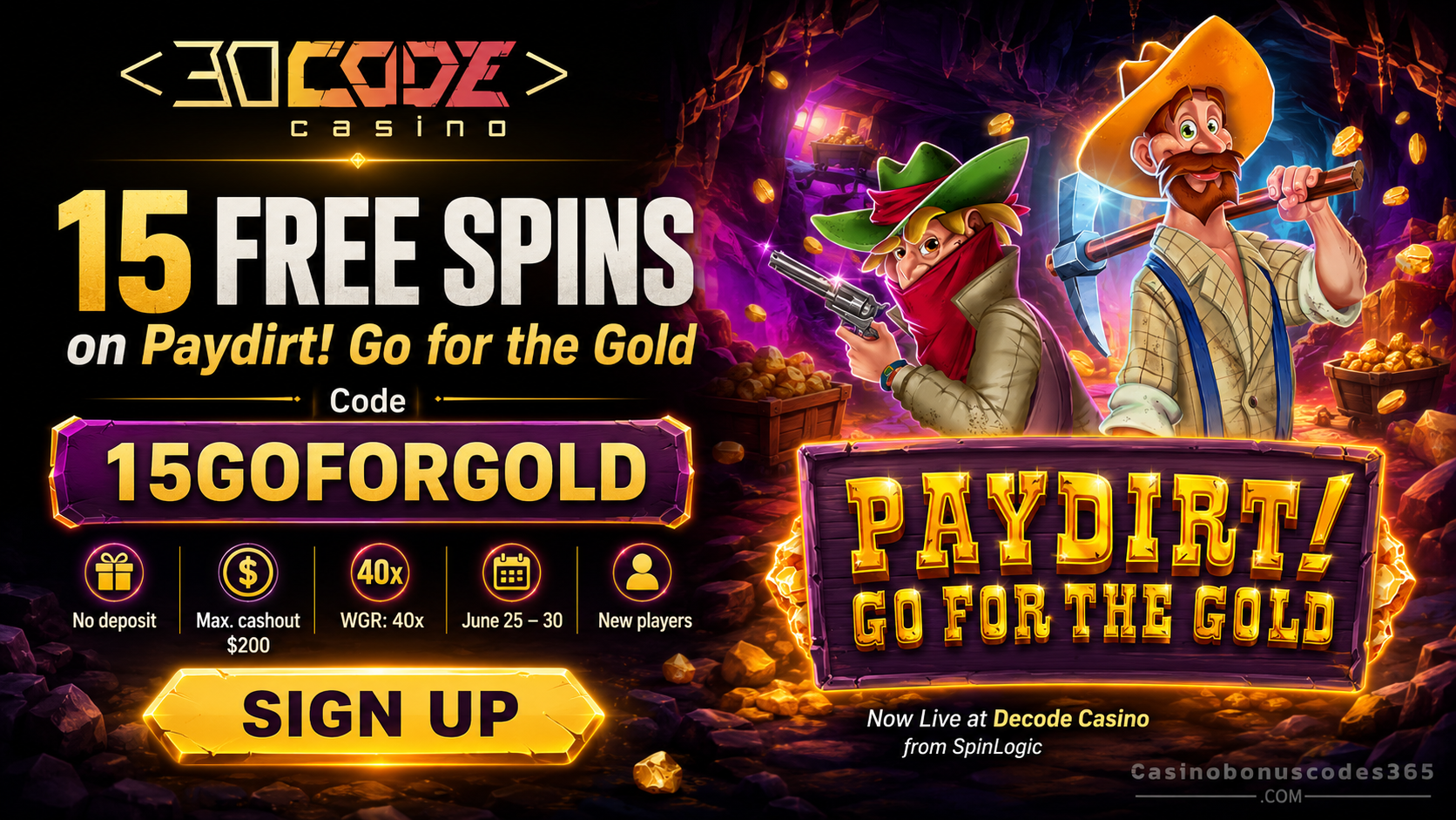Decode Casino Bonus Offer – 15 no-deposit FREE Spins