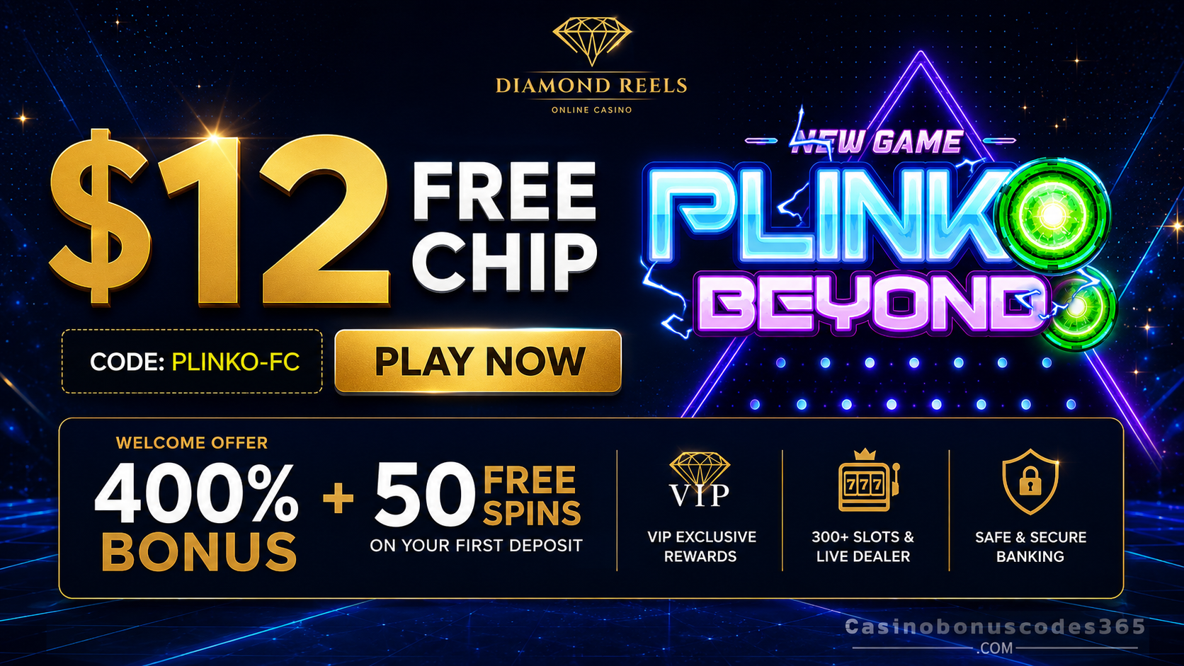 Diamond Reels Casino $12 Free Chip on Plinko Beyond