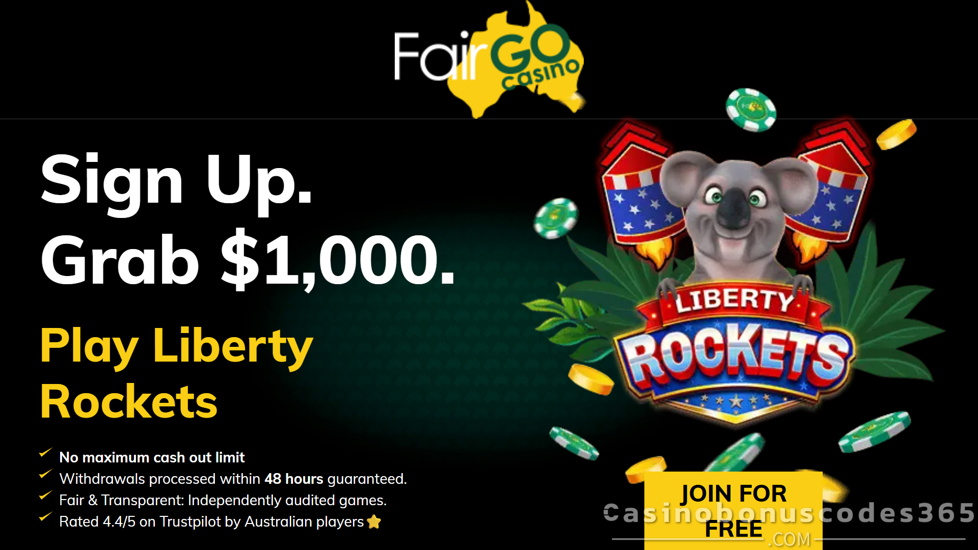 Fair Go Bonus Offer – 25 FREE Spins on Liberty Rockets