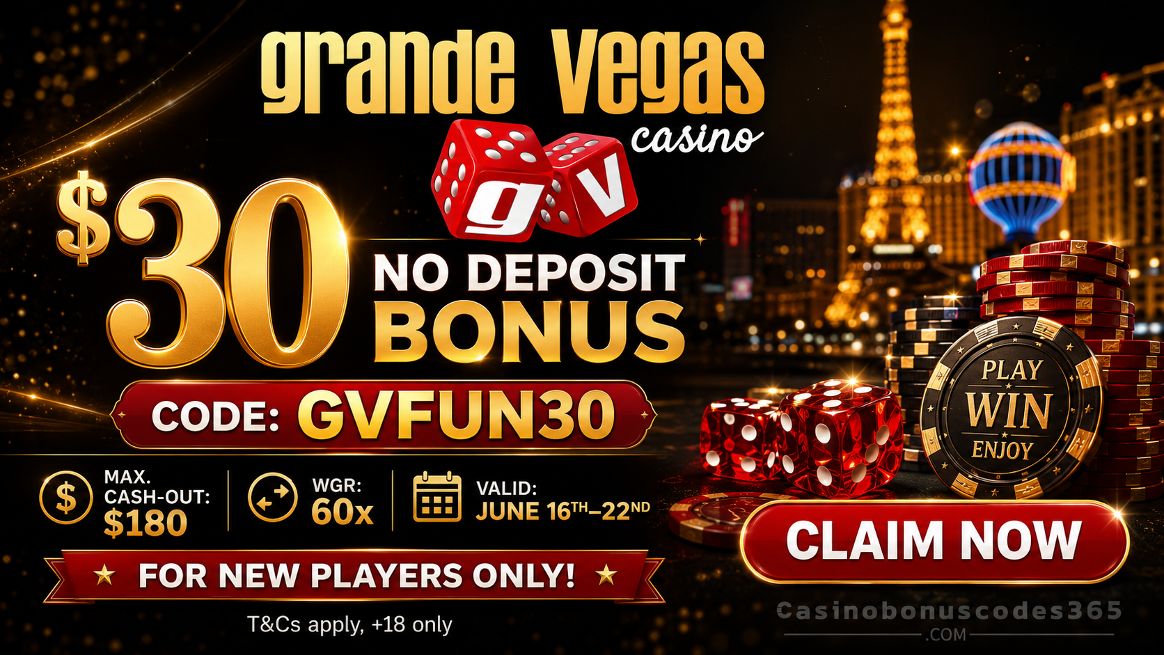 Grande Vegas Casino $30 No Deposit Bonus