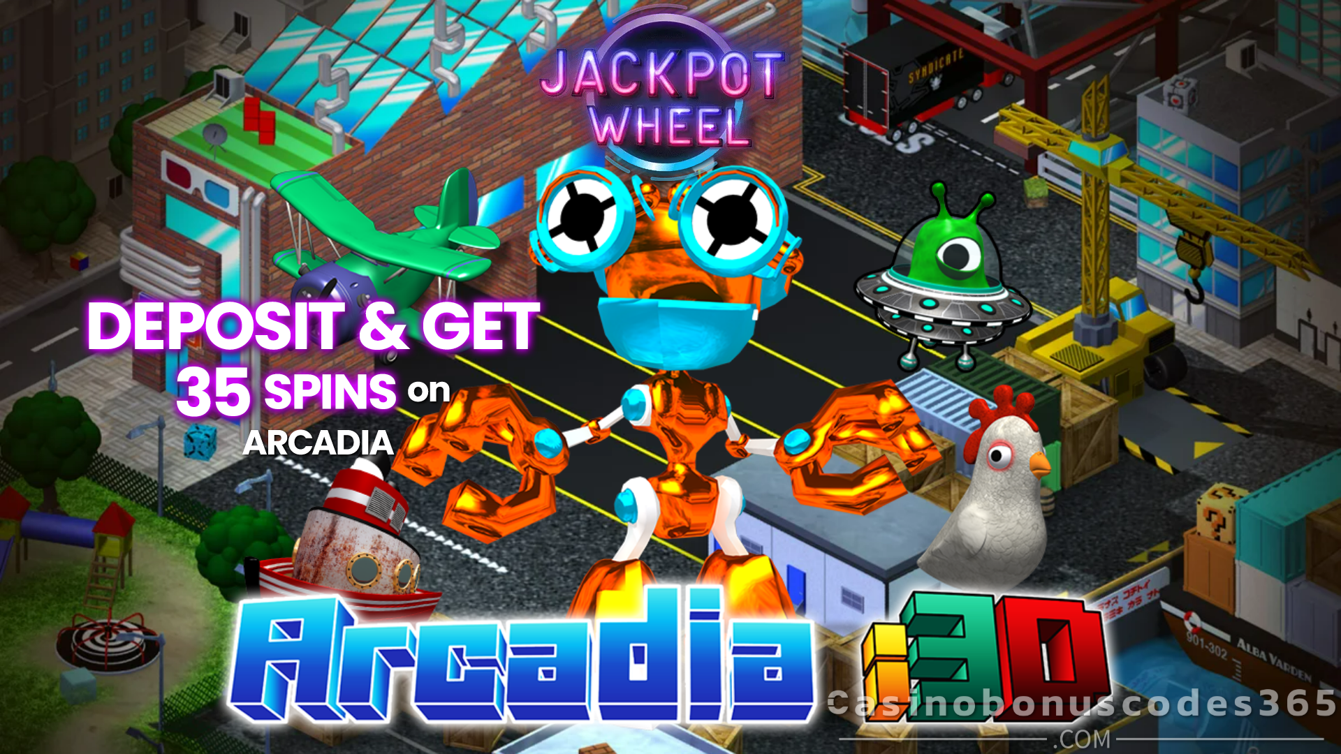 Jackpot Wheel Casino Deposit and get 35 FREE Spins on Arcadia