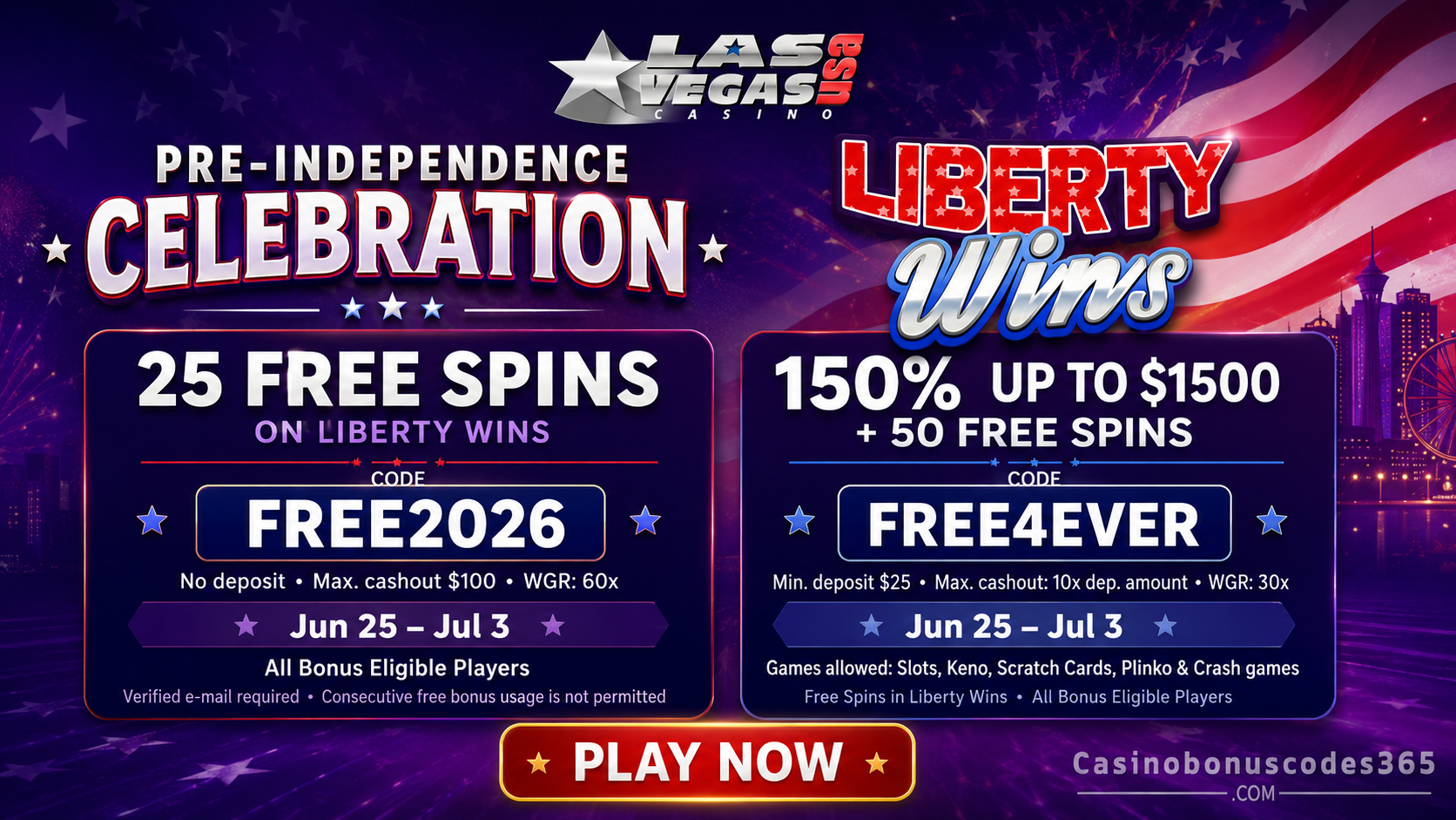 Las Vegas USA Bonus Offer – 25 no-deposit FREE Spins on Liberty Wins