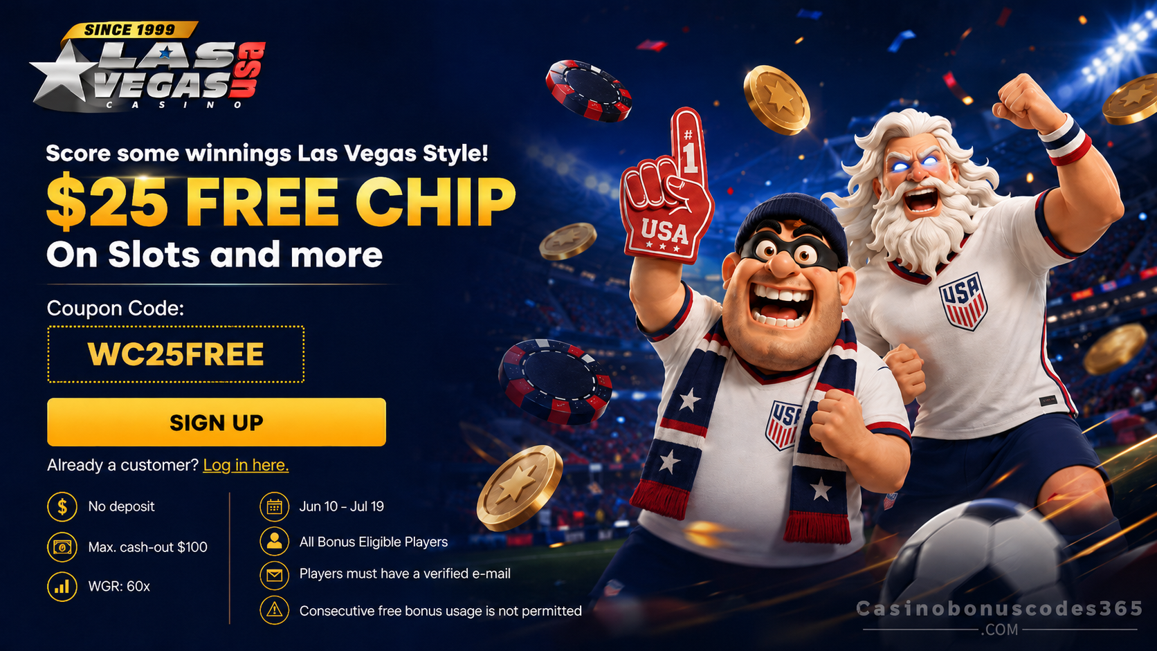 Las Vegas USA $25 no-deposit free chip