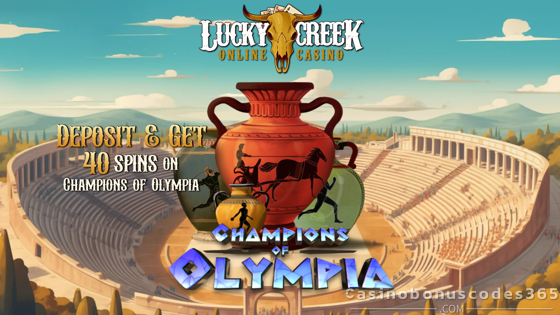 Lucky Creek Casino Deposit and get 40 FREE Spins on Champions of Olympia