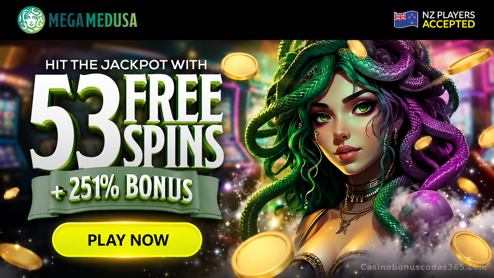 Mega Medusa 251% Bonus + 53 FREE Spins on Great Golden Lion