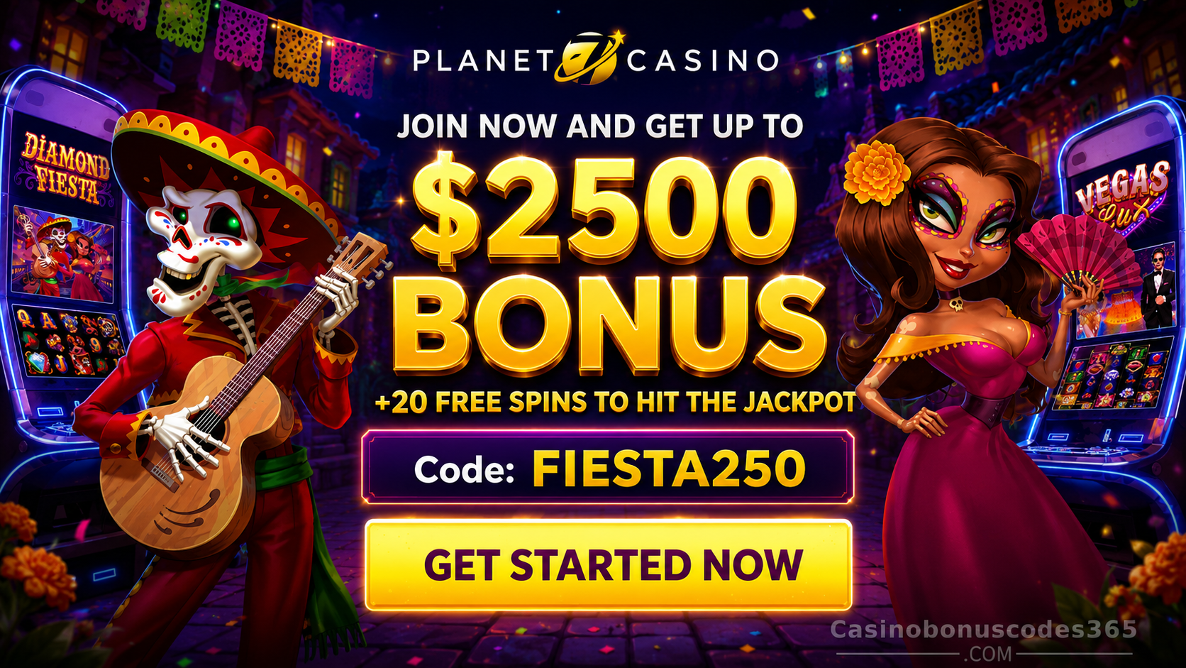 Planet 7 Casino a 250% Bonus + 20 FREE Spins