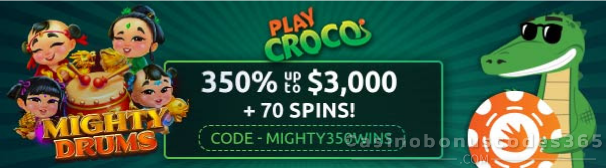 PlayCroco 350% Bonus up to $3,000 + 70 FREE Spins Code MIGHTY350WINS