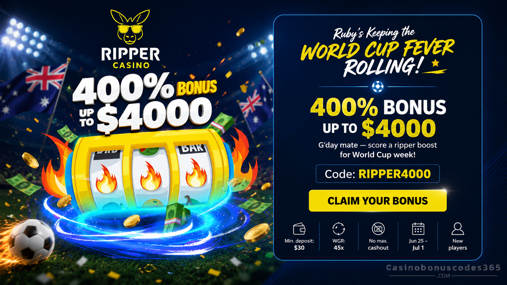 Ripper Casino Bonus Offer – 400% welcome bonus up to $4,000