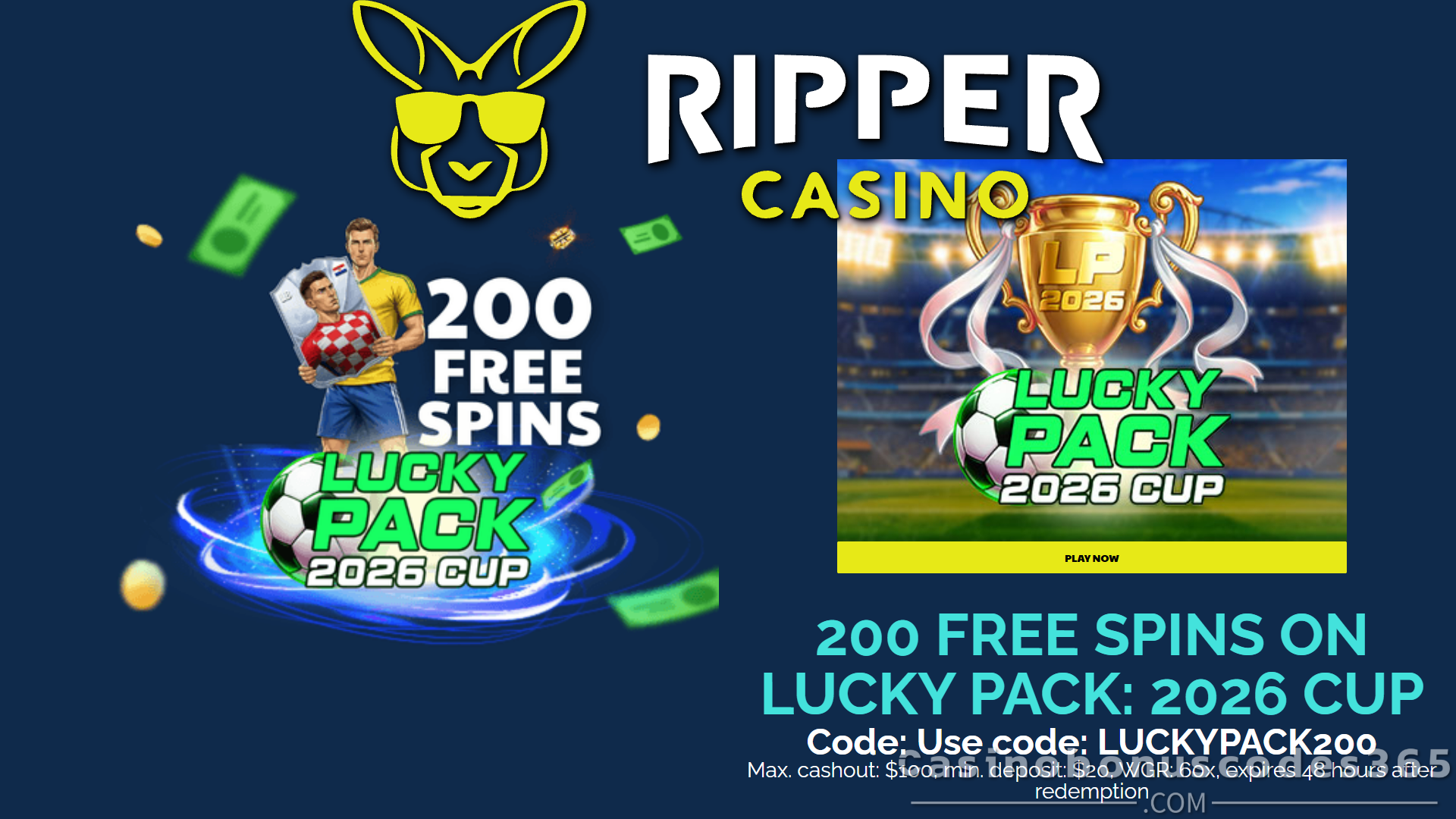 Ripper Casino Bonus Offer – 200 FREE Spins on Lucky Pack 2026 Cup