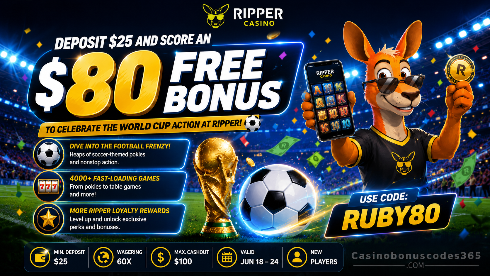 Ripper Casino Deposit $25 and get $80