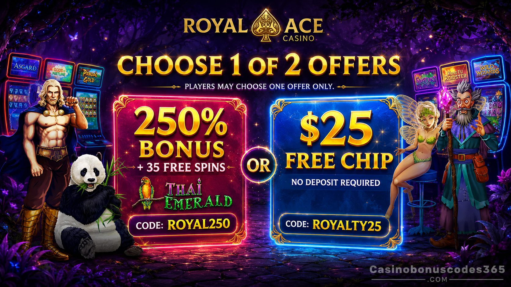 Royal Ace Casino a 250% Bonus + 35 FREE Spins or a $25 Free Chip