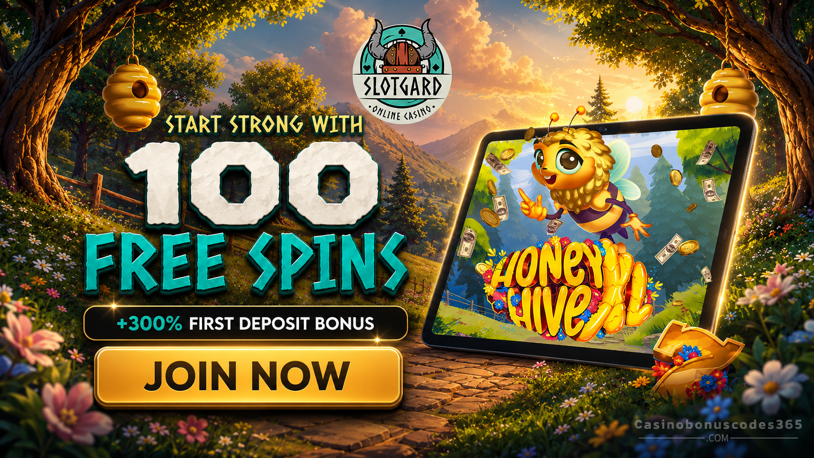 SlotGard Casino 100 FREE Spins on Honey Hive XL