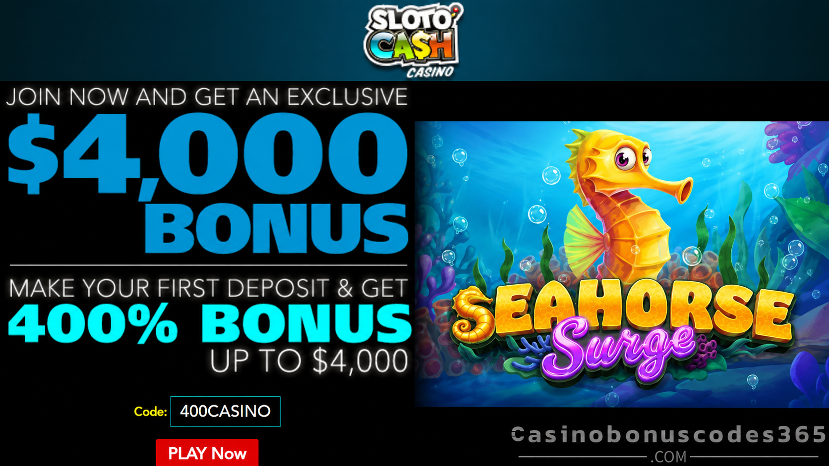 SlotoCash Bonus Offer – 20 FREE Spins on Seahorse Surge