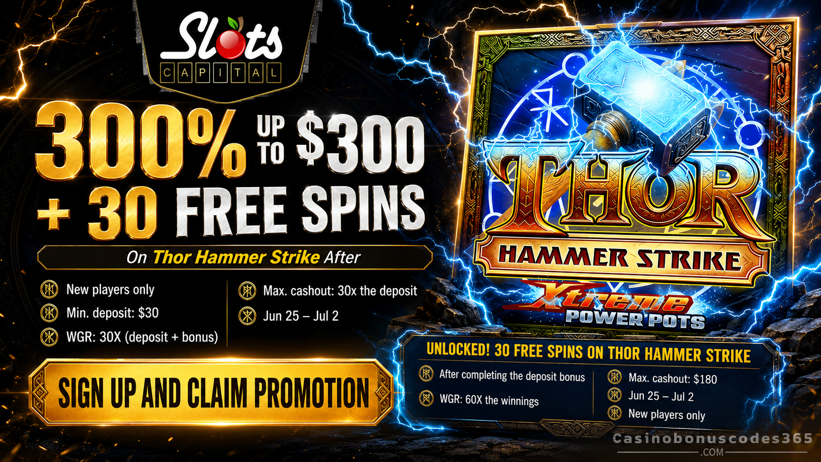 Slots Capital Bonus Offer – 300% up to $300 + 30 FREE Spins