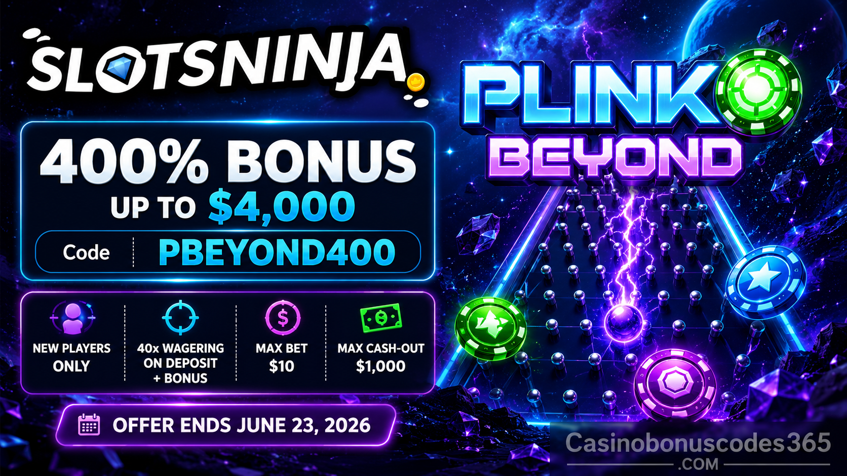 Slots Ninja Plinko Beyond 400% Bonus up to $4,000