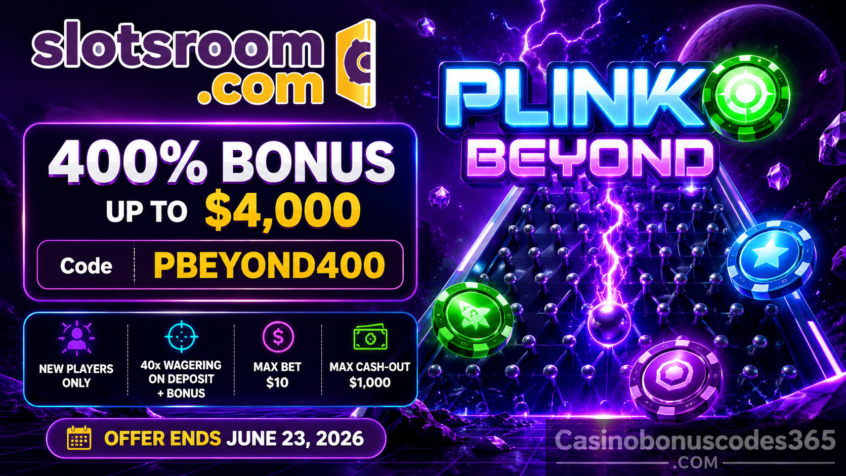 Slotsroom Plinko Beyond 400% Bonus up to $4,000