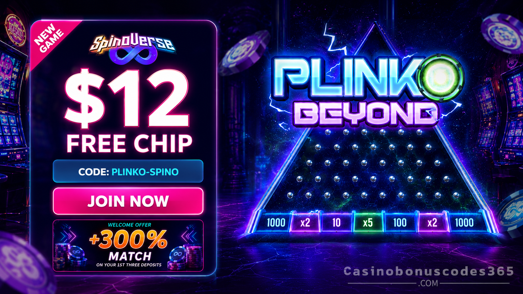SpinoVerse Casino $12 Free Chip on Plinko Beyond
