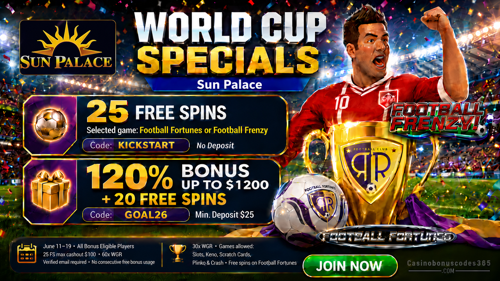 Sun Palace Bonus Offer – 25 FREE Spins + 120% Bonus