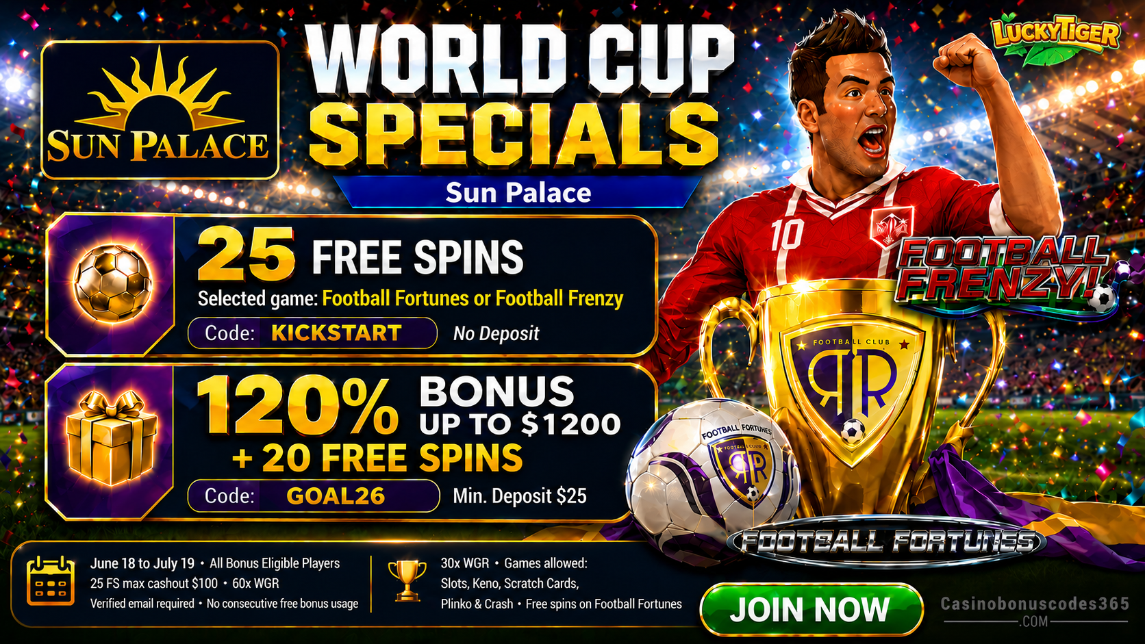 Sun Palace 25 FREE Spins with no deposit
