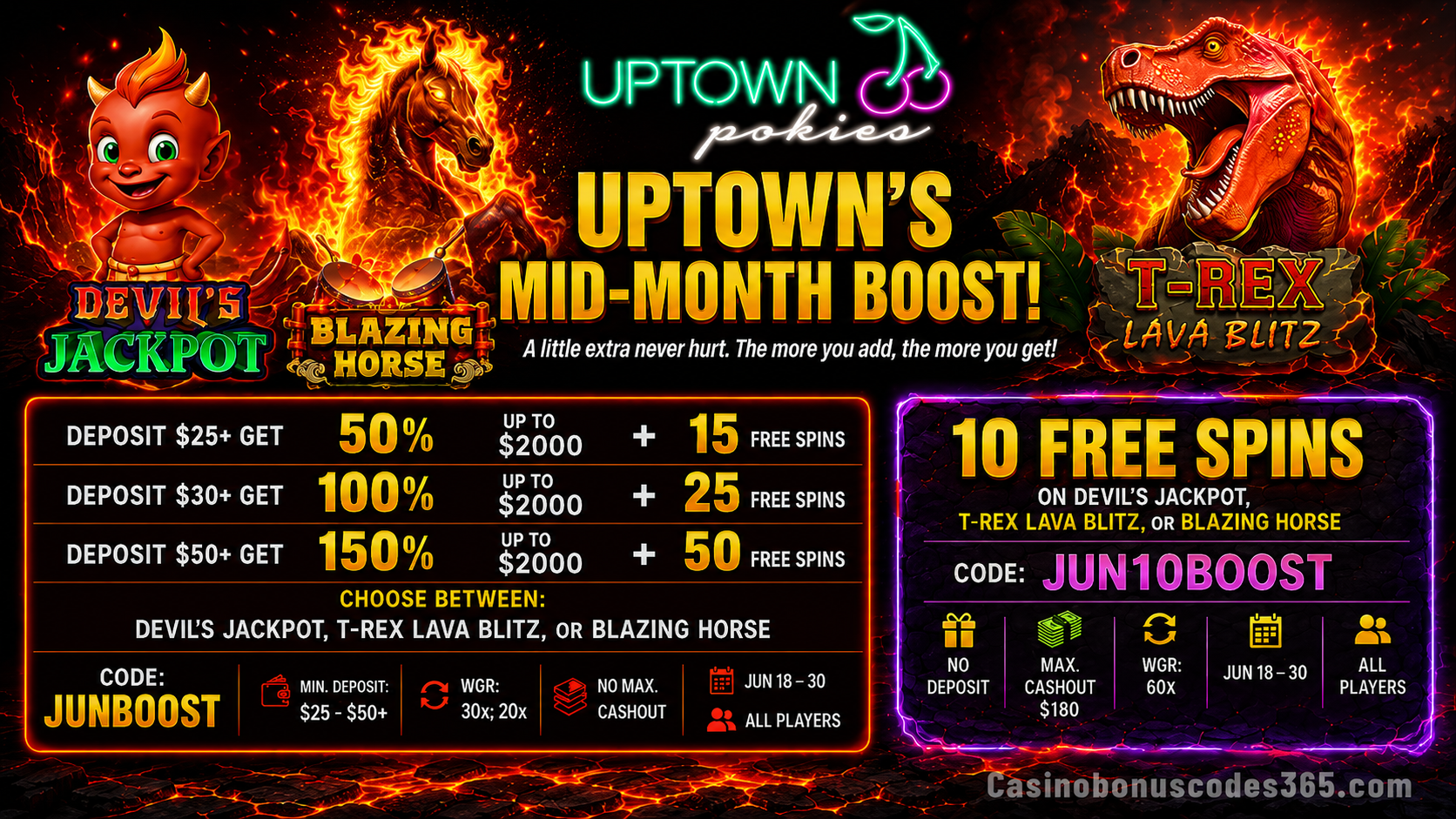 Uptown Pokies 50%–150% up to $2,000 + 15–50 FREE Spins