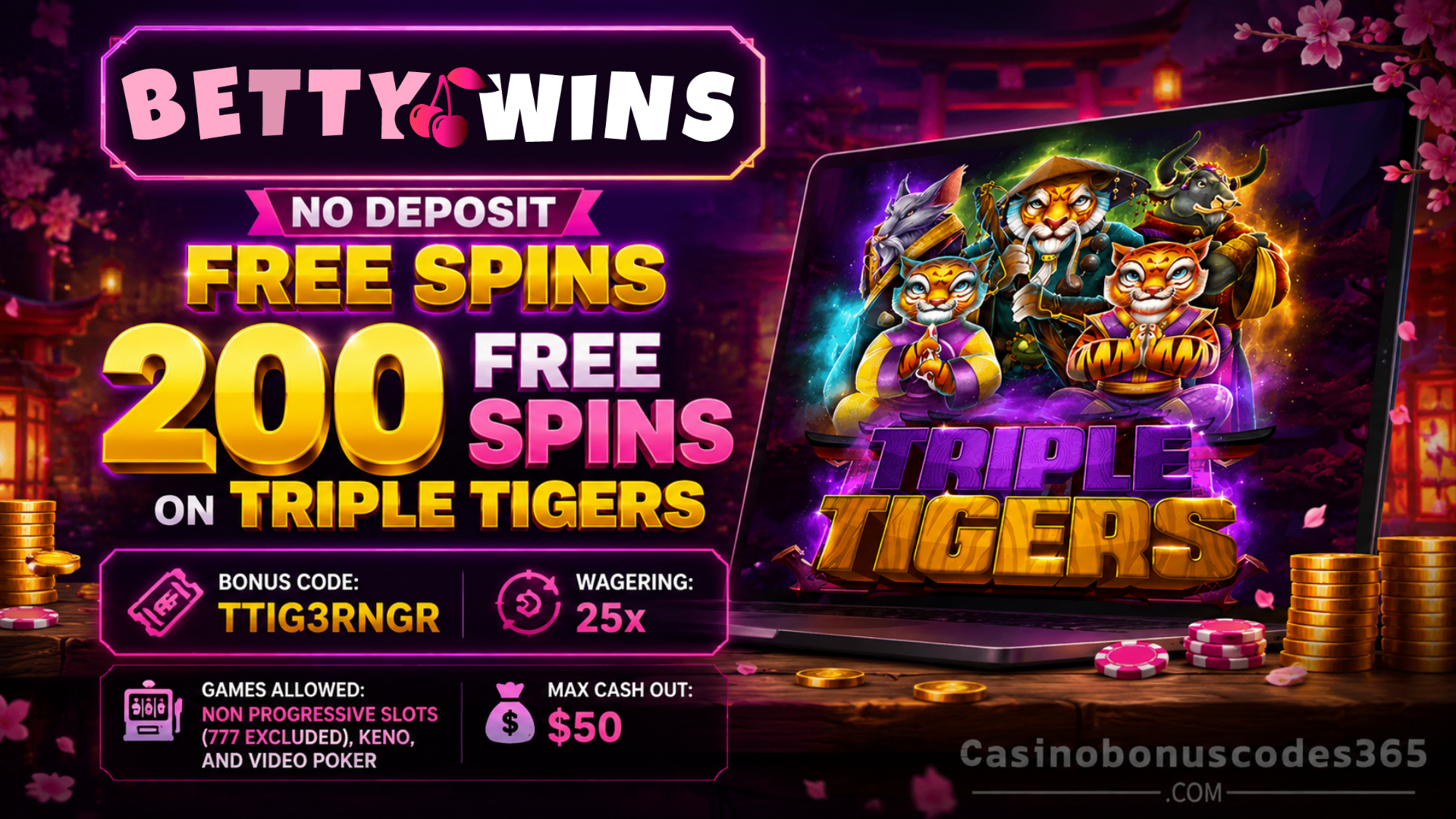 Betty Wins 200 FREE Spins on Triple Tigers