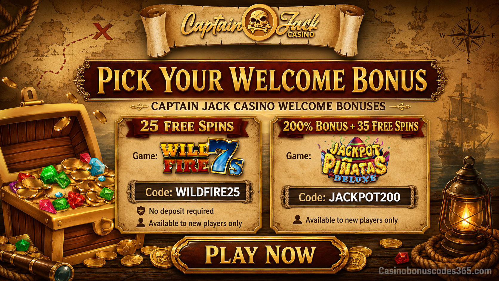 Captain Jack Casino 25 FREE Spins or a 200% Bonus + 35 FREE Spins