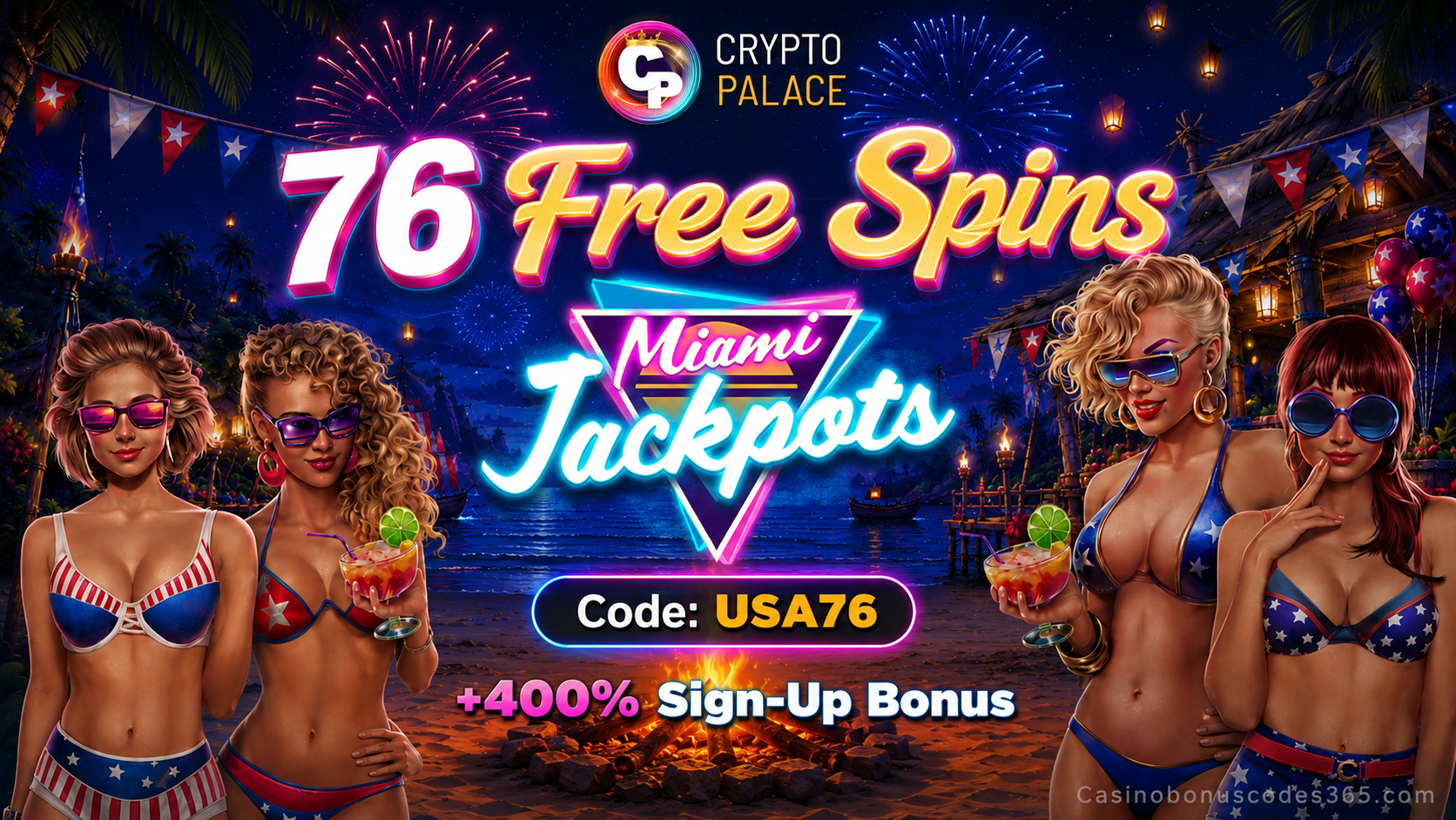 Crypto Palace Casino 76 FREE Spins on Miami Jackpots