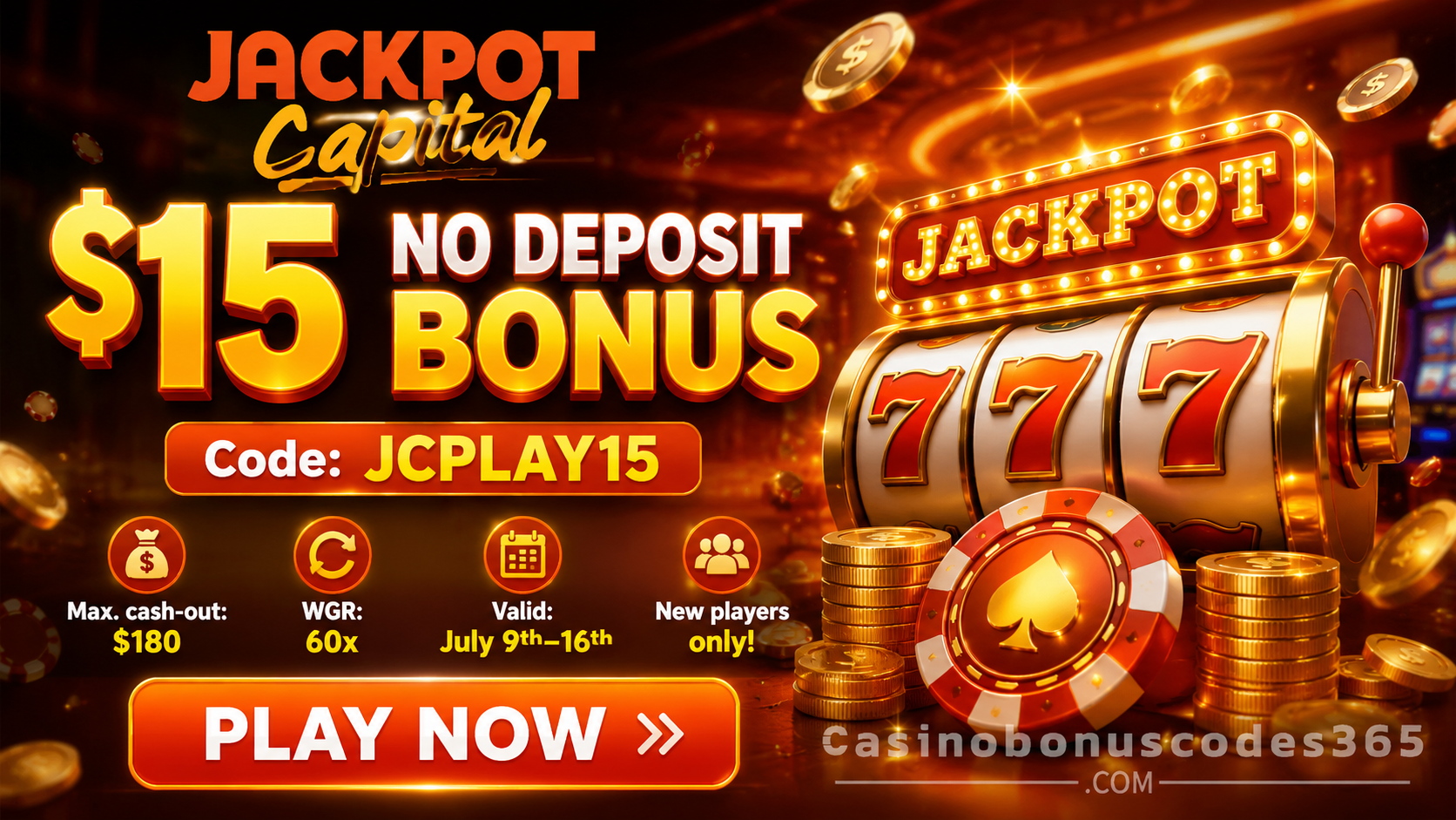 Jackpot Capital Casino $15 No Deposit Bonus code JCPLAY15